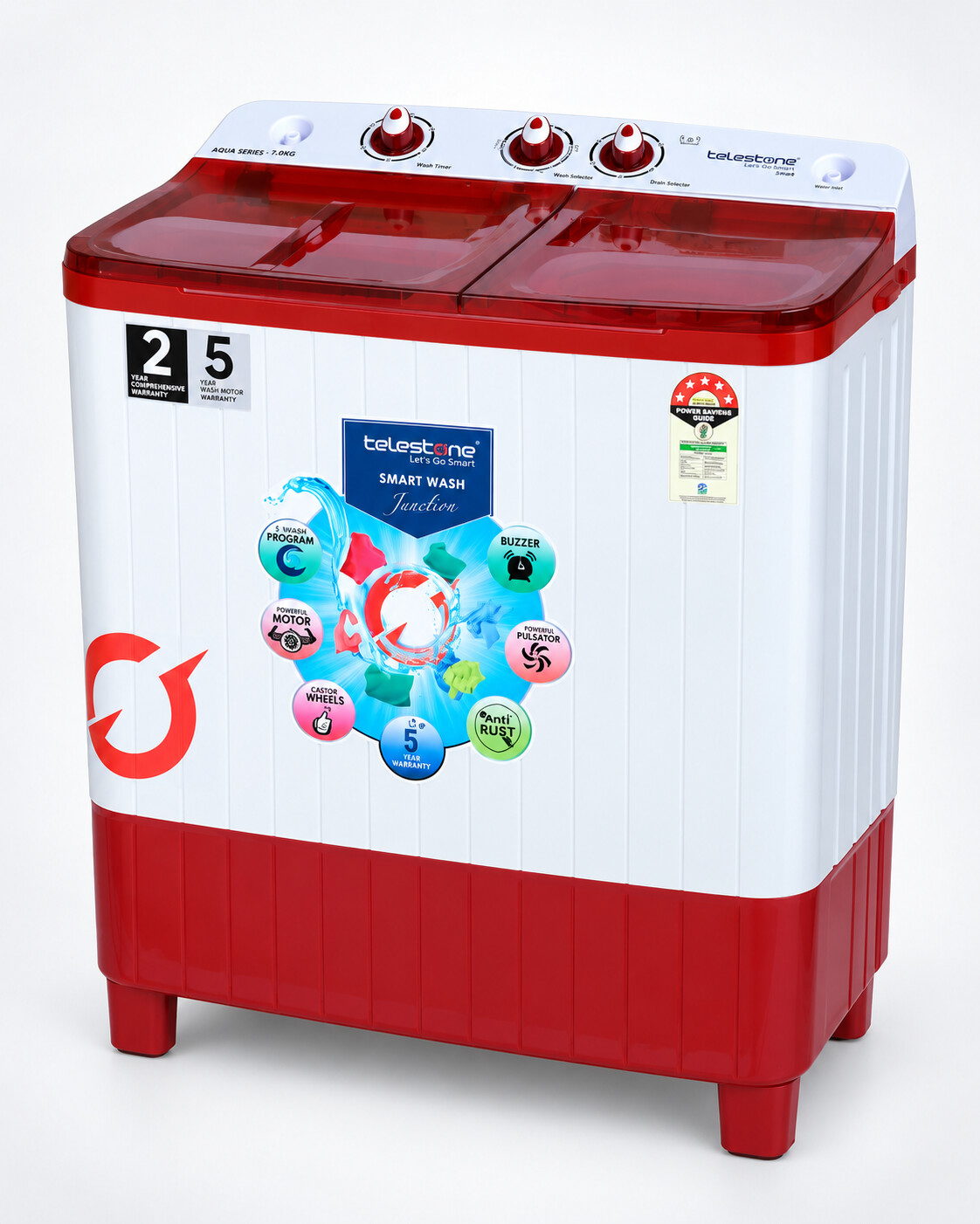 Aqua 7.0 kg Semi-Automatic Washing Machine — Red